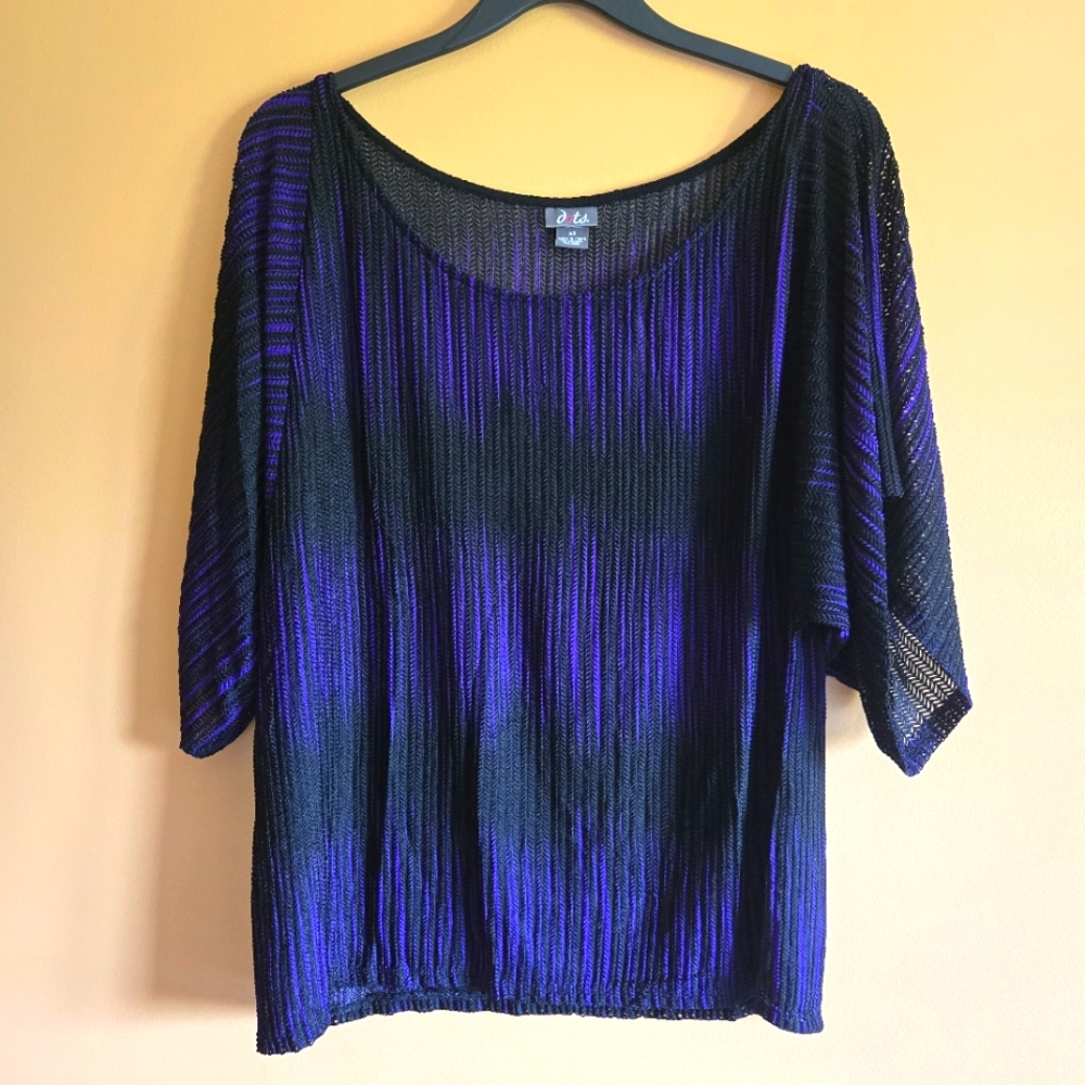 Dots Sheer Purple & Black Wide Sleeved Flowy Top, PTP=21.5"
